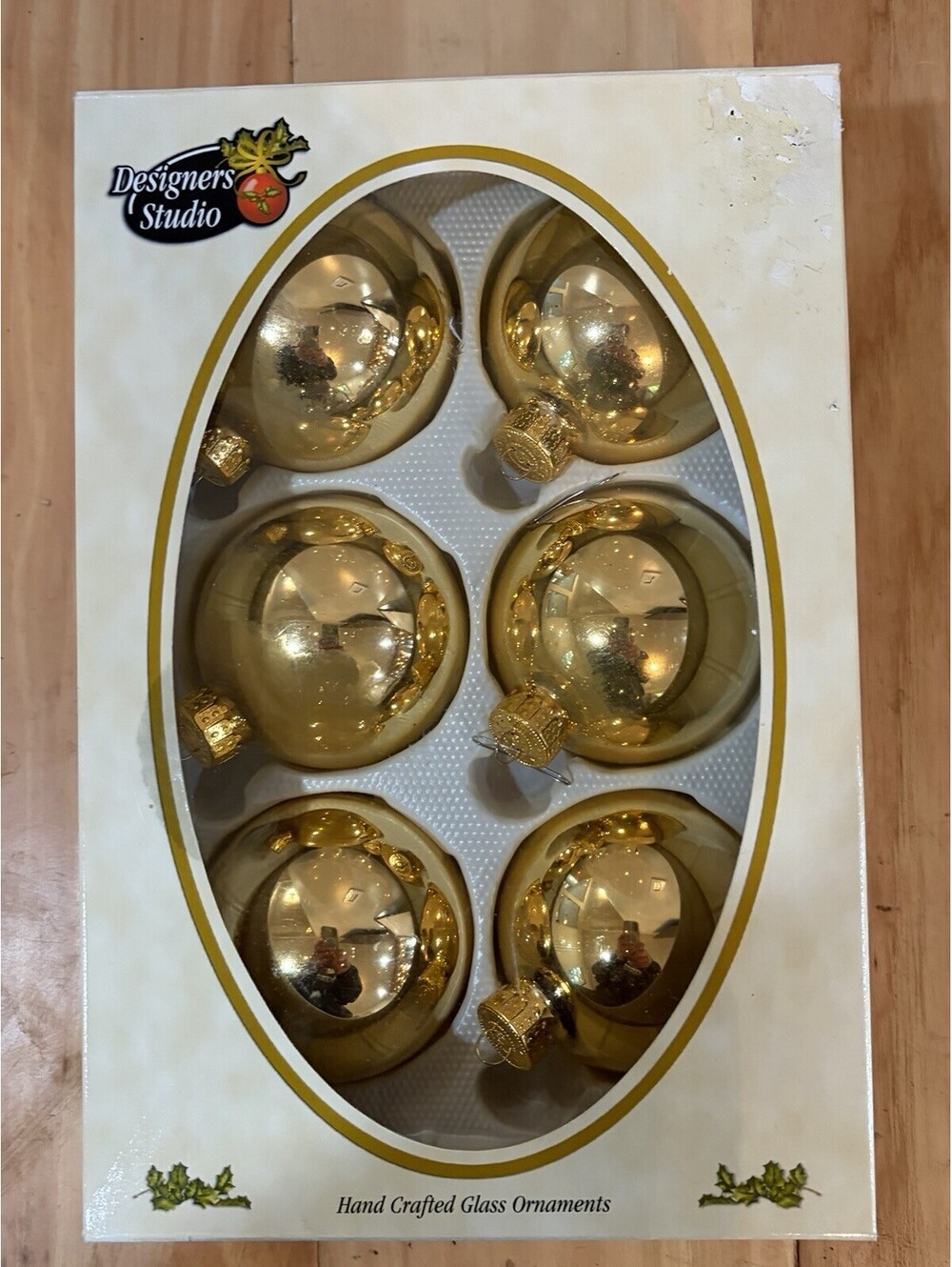 Vintage Hand Crafted Glass Ornaments, Gold-toned, Set Of 6, Designers Studio
